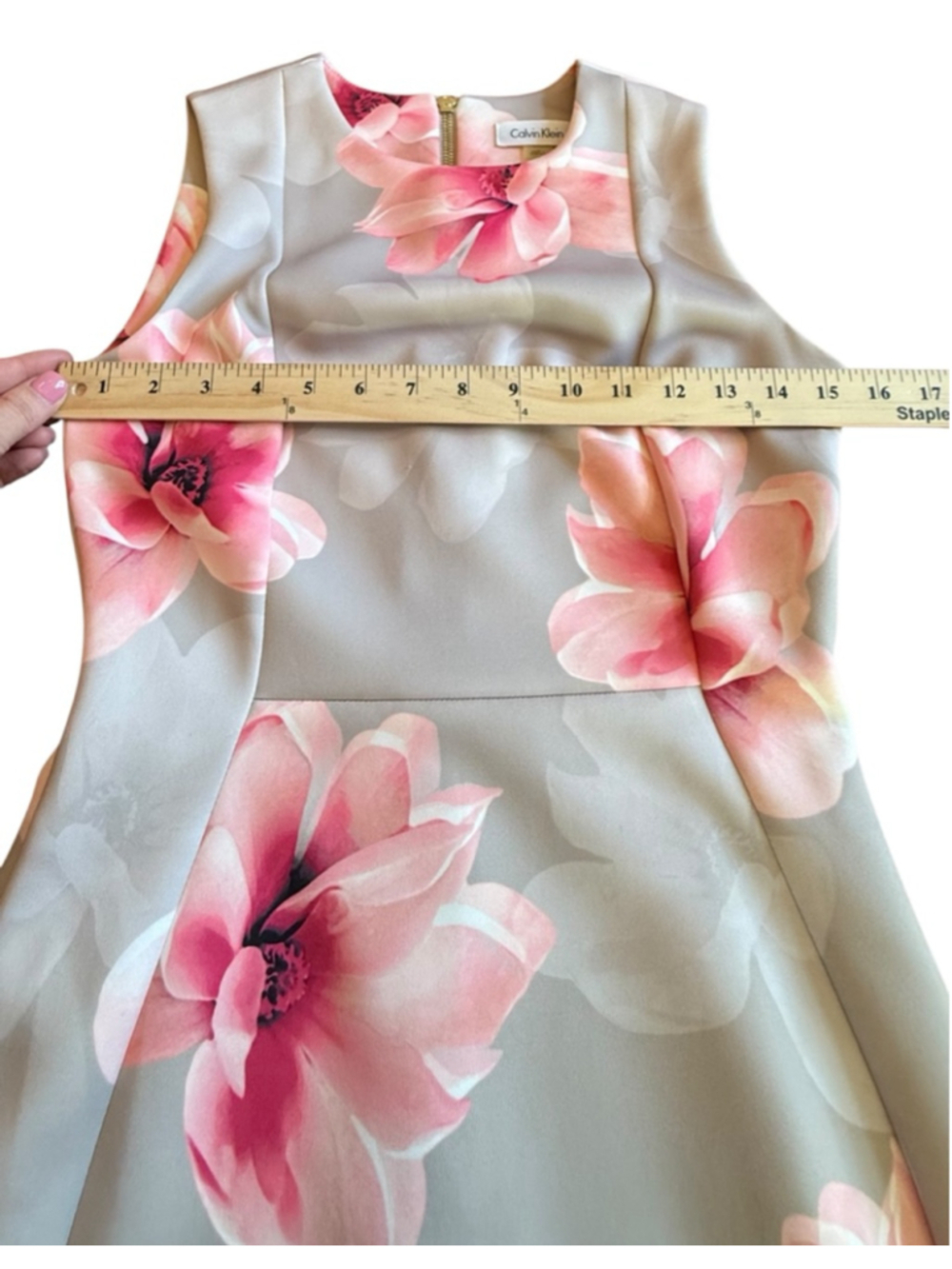 Calvin Klein Gray Pink Floral Sleeveless Sheath Dress Size 2 - Picture 10 of 13